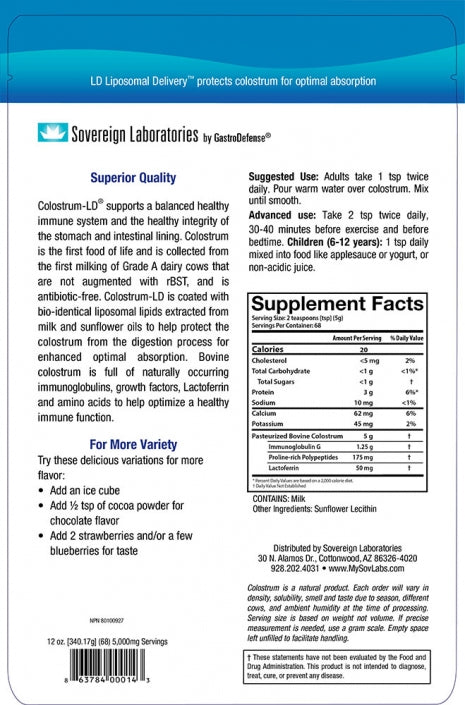 Sovereign Laboratories, Colostrum-LD, Regular 6oz